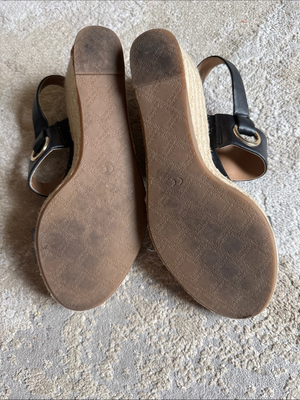 Vionic Black Leather Espadrille Wedge Sandals - Picture 5 of 10